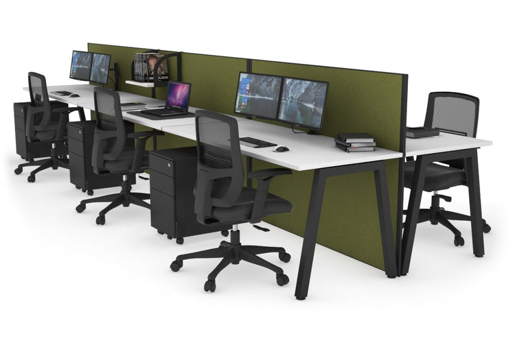 Horizon Quadro 6 Person Bench A Leg Office Workstations [1400L x 700W] Jasonl black leg white green moss (1200H x 4200W)