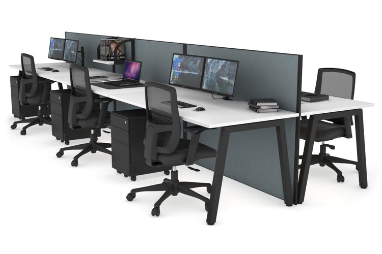 Horizon Quadro 6 Person Bench A Leg Office Workstations [1600L x 800W with Cable Scallop] Jasonl black leg white cool grey (1200H x 4800W)
