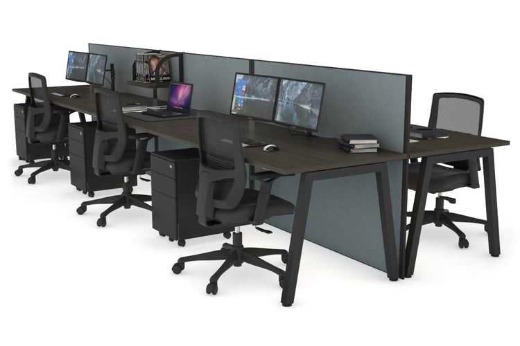 Horizon Quadro 6 Person Bench A Leg Office Workstations [1600L x 800W with Cable Scallop] Jasonl black leg dark oak cool grey (1200H x 4800W)