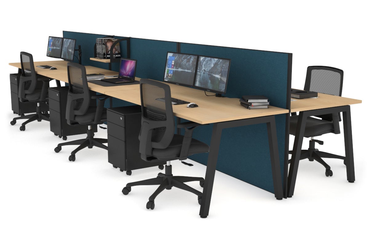 Horizon Quadro 6 Person Bench A Leg Office Workstations [1800L x 800W with Cable Scallop] Jasonl black leg maple deep blue (1200H x 5400W)