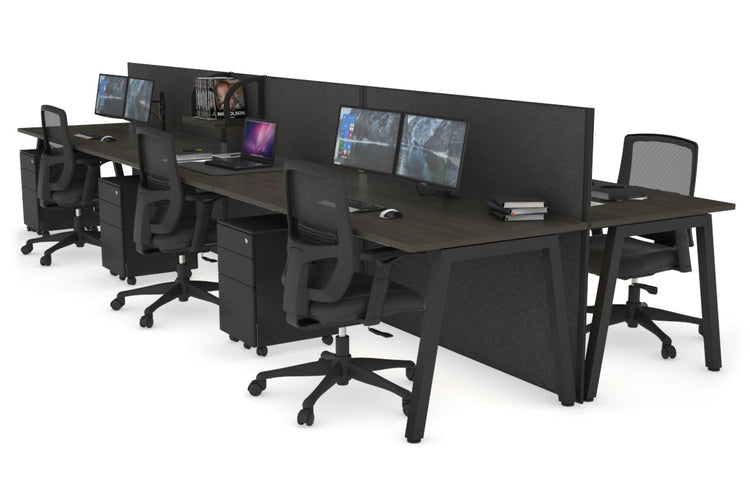 Horizon Quadro 6 Person Bench A Leg Office Workstations [1800L x 800W with Cable Scallop] Jasonl black leg dark oak moody charcoal (1200H x 5400W)