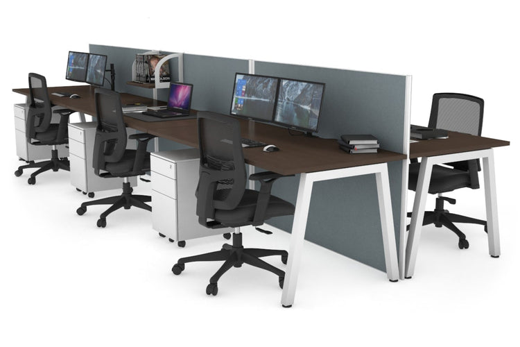 Horizon Quadro 6 Person Bench A Leg Office Workstations [1800L x 800W with Cable Scallop] Jasonl white leg wenge cool grey (1200H x 5400W)