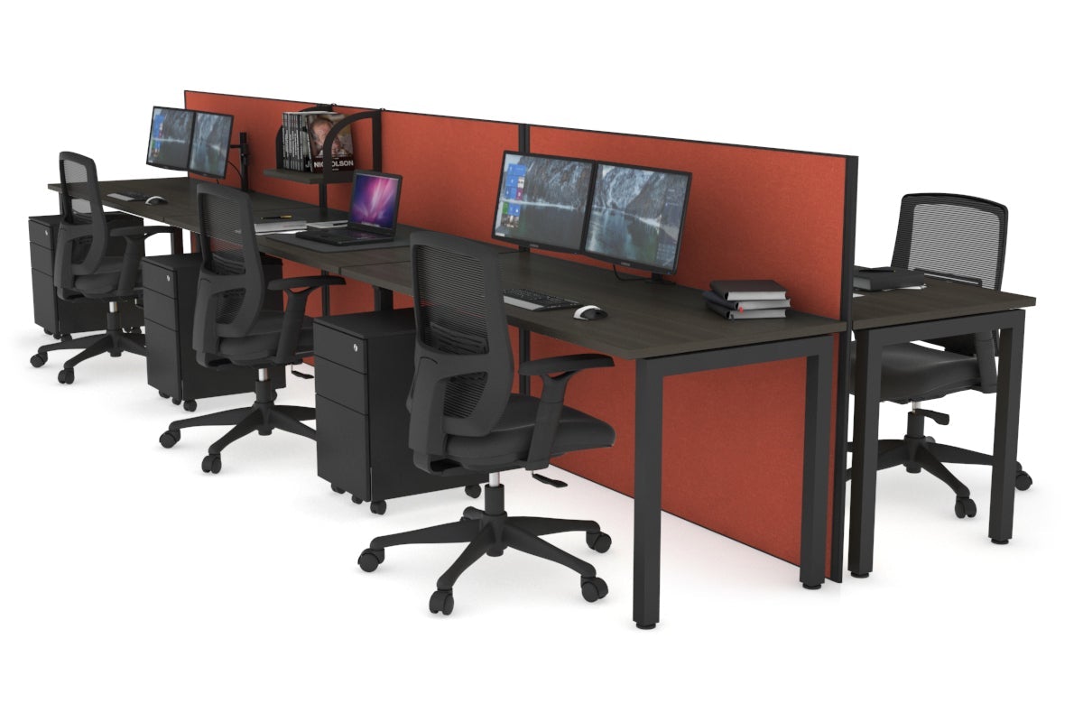 Horizon Quadro 6p Bench Square Leg Office Workstation [1200L x 700W] Jasonl black leg dark oak orange squash (1200H x 3600W)
