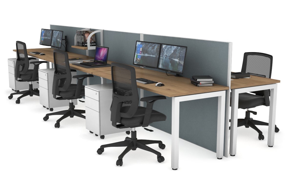 Horizon Quadro 6p Bench Square Leg Office Workstation [1200L x 700W] Jasonl white leg salvage oak cool grey (1200H x 3600W)