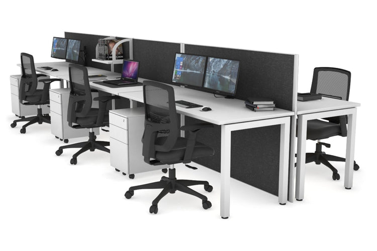 Horizon Quadro 6p Bench Square Leg Office Workstation [1400L x 700W] Jasonl white leg white moody charcoal (1200H x 4200W)