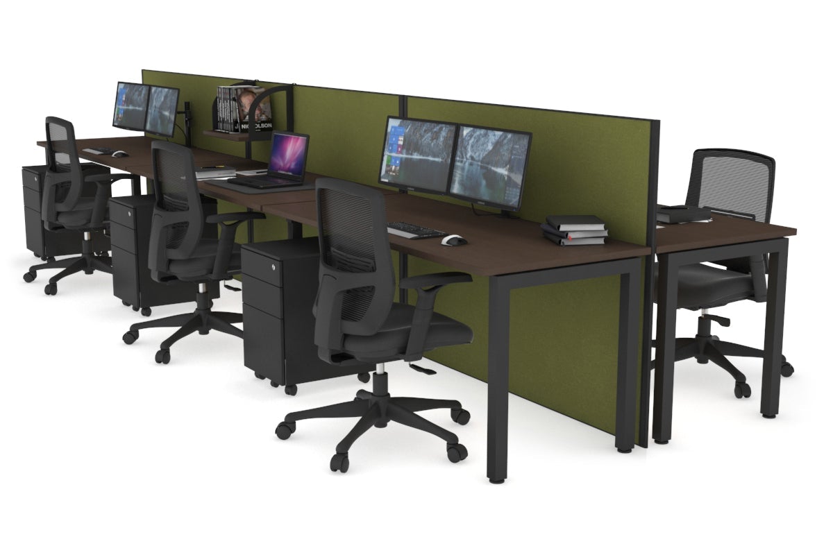 Horizon Quadro 6p Bench Square Leg Office Workstation [1400L x 700W] Jasonl black leg wenge green moss (1200H x 4200W)