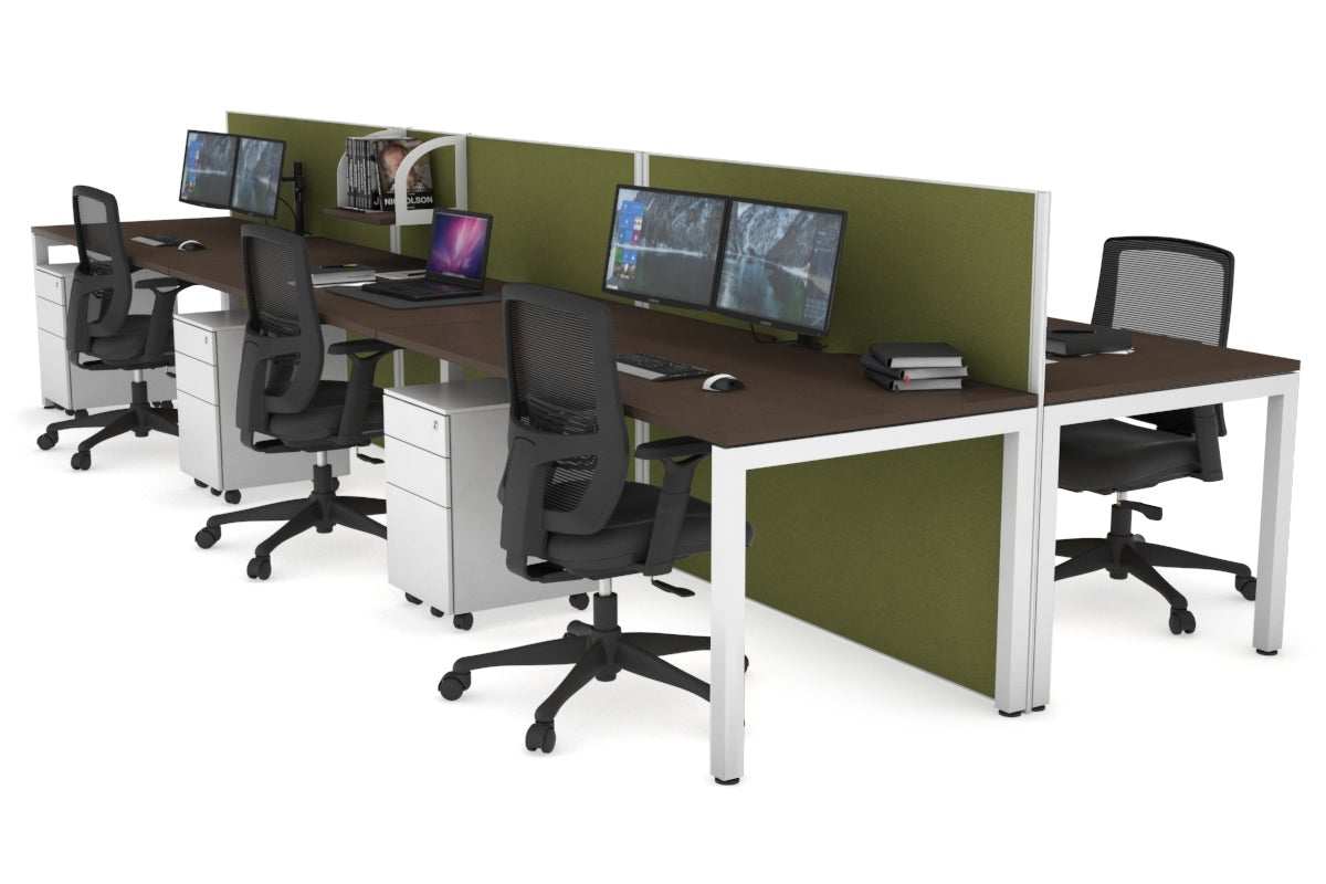 Horizon Quadro 6p Bench Square Leg Office Workstation [1400L x 800W with Cable Scallop] Jasonl white leg wenge green moss (1200H x 4200W)