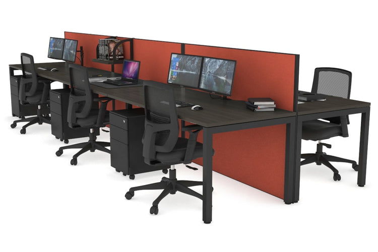 Horizon Quadro 6p Bench Square Leg Office Workstation [1400L x 800W with Cable Scallop] Jasonl black leg dark oak orange squash (1200H x 4200W)
