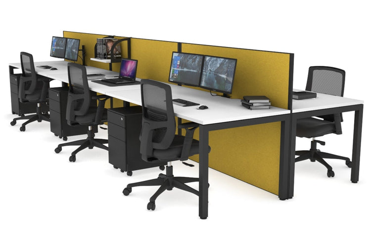 Horizon Quadro 6p Bench Square Leg Office Workstation [1400L x 800W with Cable Scallop] Jasonl black leg white mustard yellow (1200H x 4200W)
