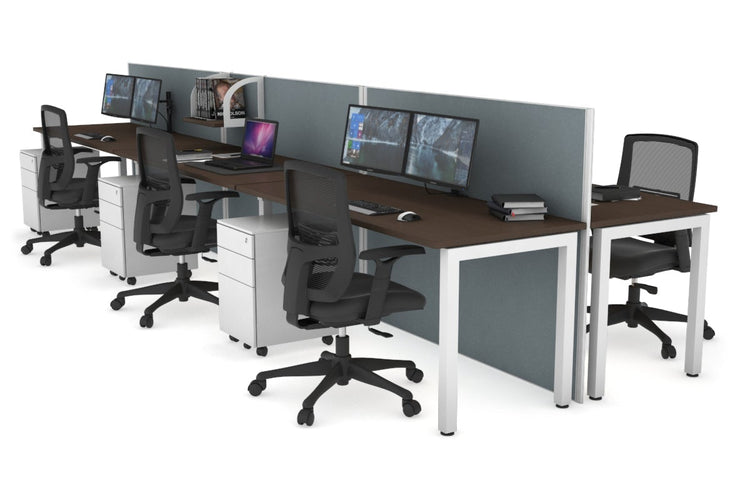 Horizon Quadro 6p Bench Square Leg Office Workstation [1600L x 700W] Jasonl white leg wenge cool grey (1200H x 4800W)