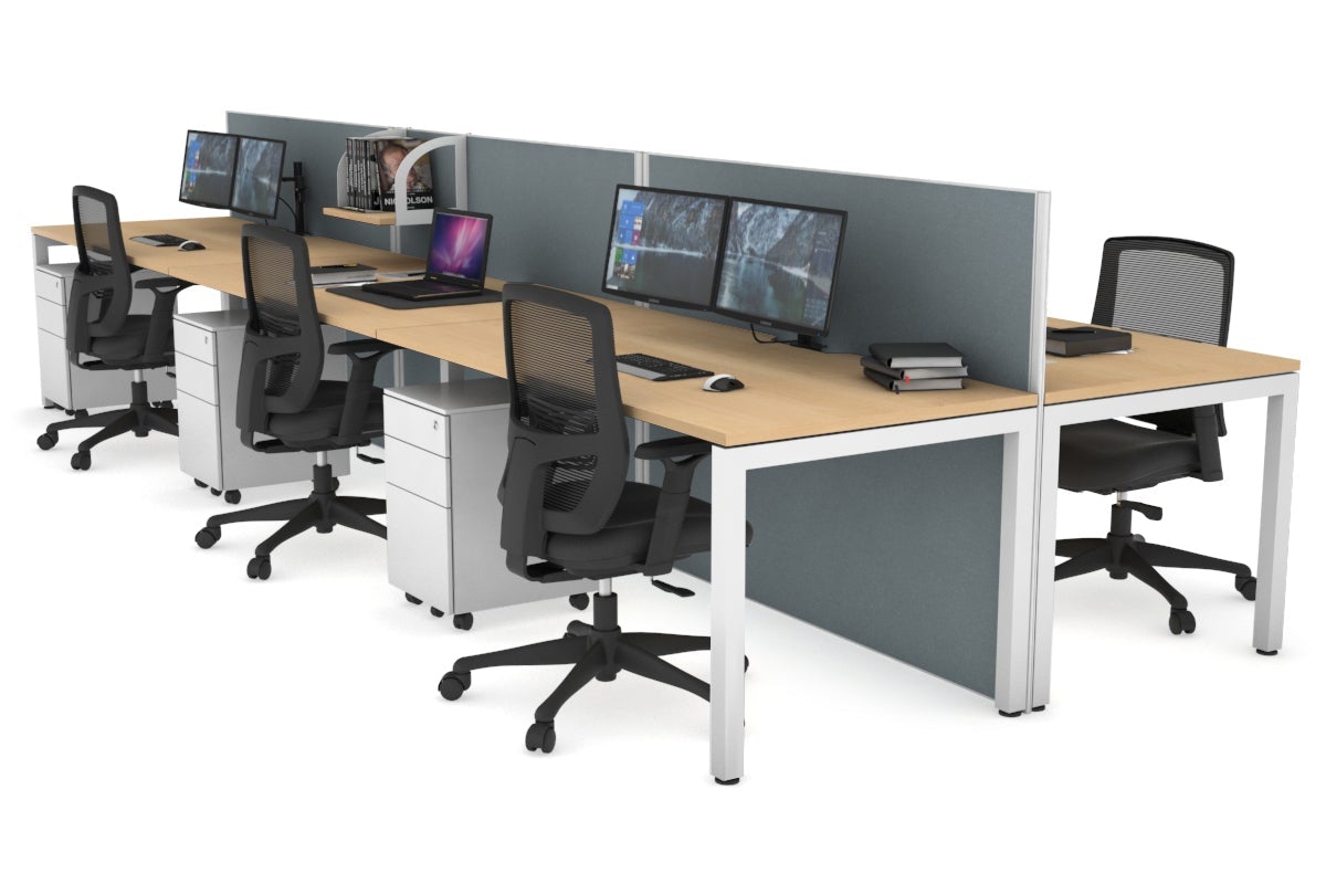 Horizon Quadro 6p Bench Square Leg Office Workstation [1600L x 800W with Cable Scallop] Jasonl white leg maple cool grey (1200H x 4800W)