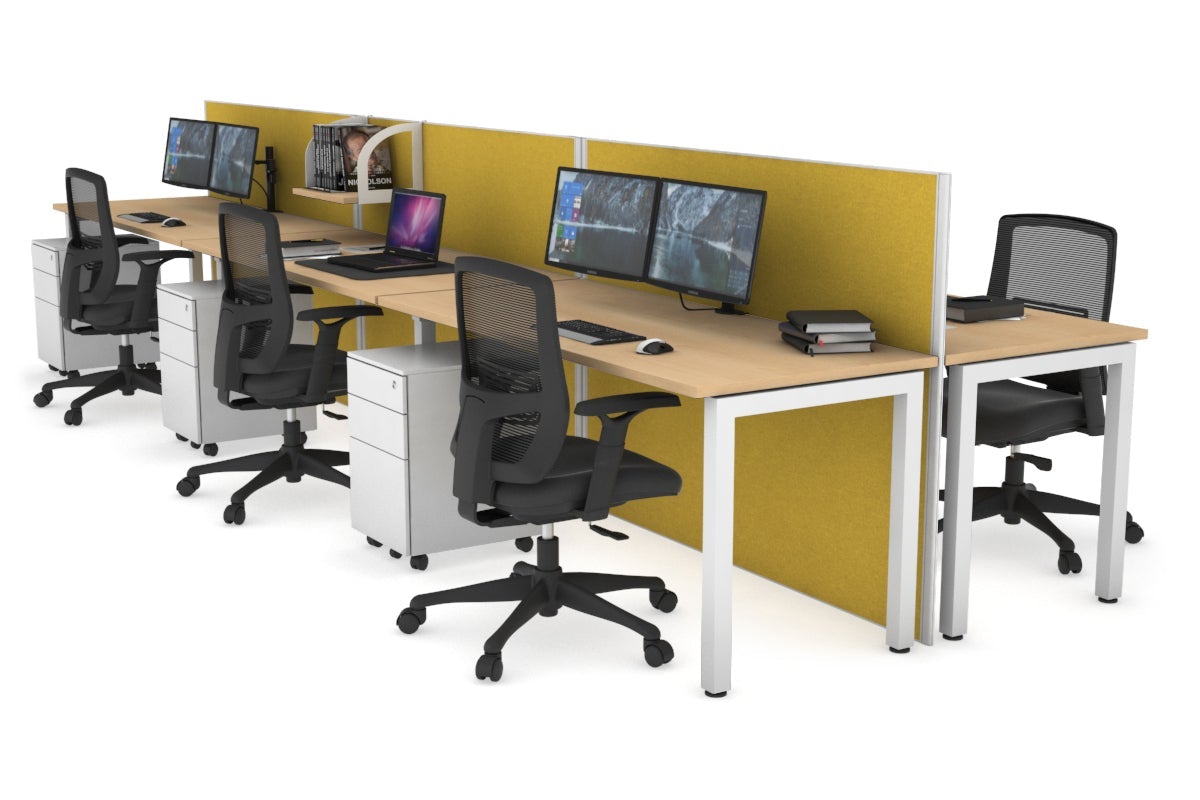 Horizon Quadro 6p Bench Square Leg Office Workstation [1800L x 700W] Jasonl white leg maple mustard yellow (1200H x 5400W)