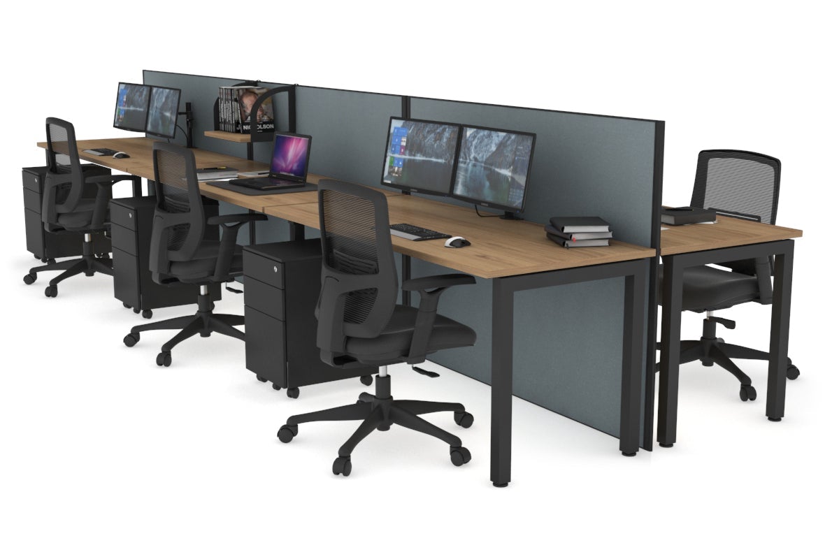 Horizon Quadro 6p Bench Square Leg Office Workstation [1800L x 700W] Jasonl black leg salvage oak cool grey (1200H x 5400W)