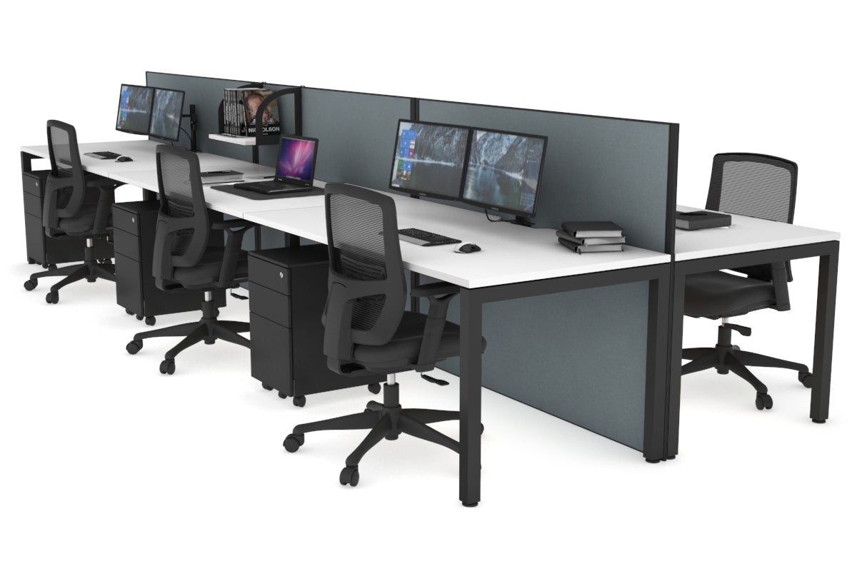 Horizon Quadro 6p Bench Square Leg Office Workstation [1800L x 800W with Cable Scallop] Jasonl black leg white cool grey (1200H x 5400W)