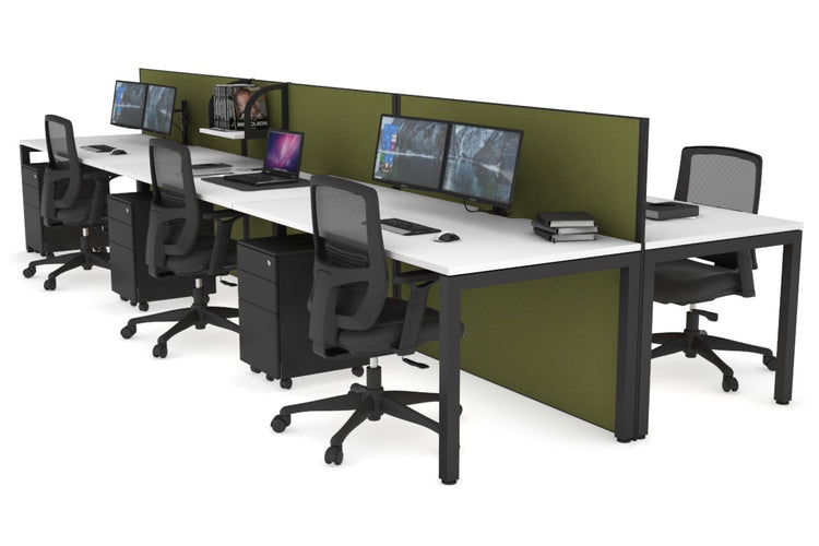 Horizon Quadro 6p Bench Square Leg Office Workstation [1800L x 800W with Cable Scallop] Jasonl black leg white green moss (1200H x 5400W)