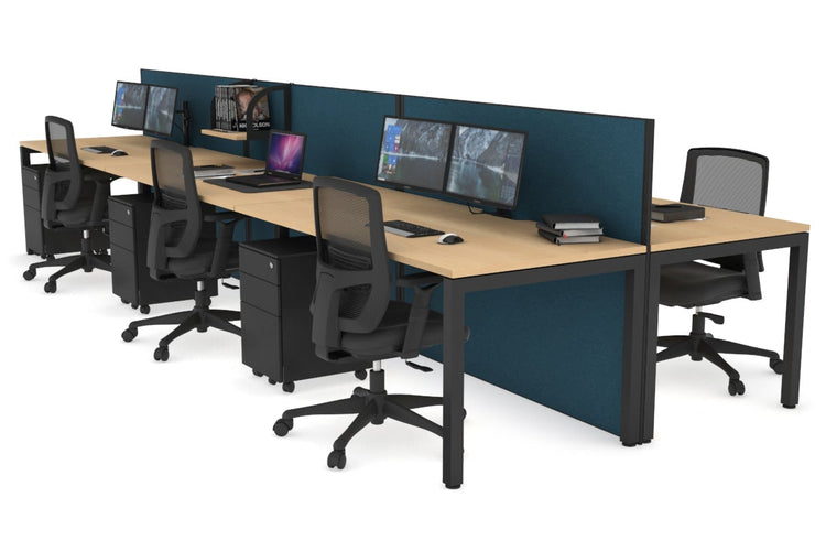 Horizon Quadro 6p Bench Square Leg Office Workstation [1800L x 800W with Cable Scallop] Jasonl black leg maple deep blue (1200H x 5400W)