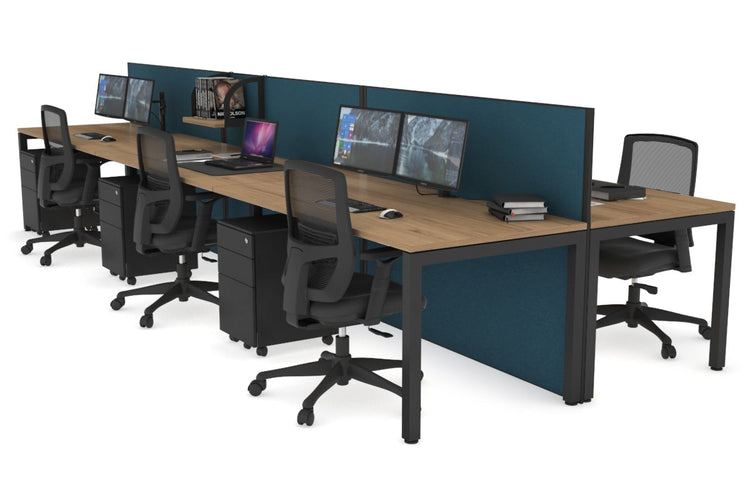Horizon Quadro 6p Bench Square Leg Office Workstation [1800L x 800W with Cable Scallop] Jasonl black leg salvage oak deep blue (1200H x 5400W)