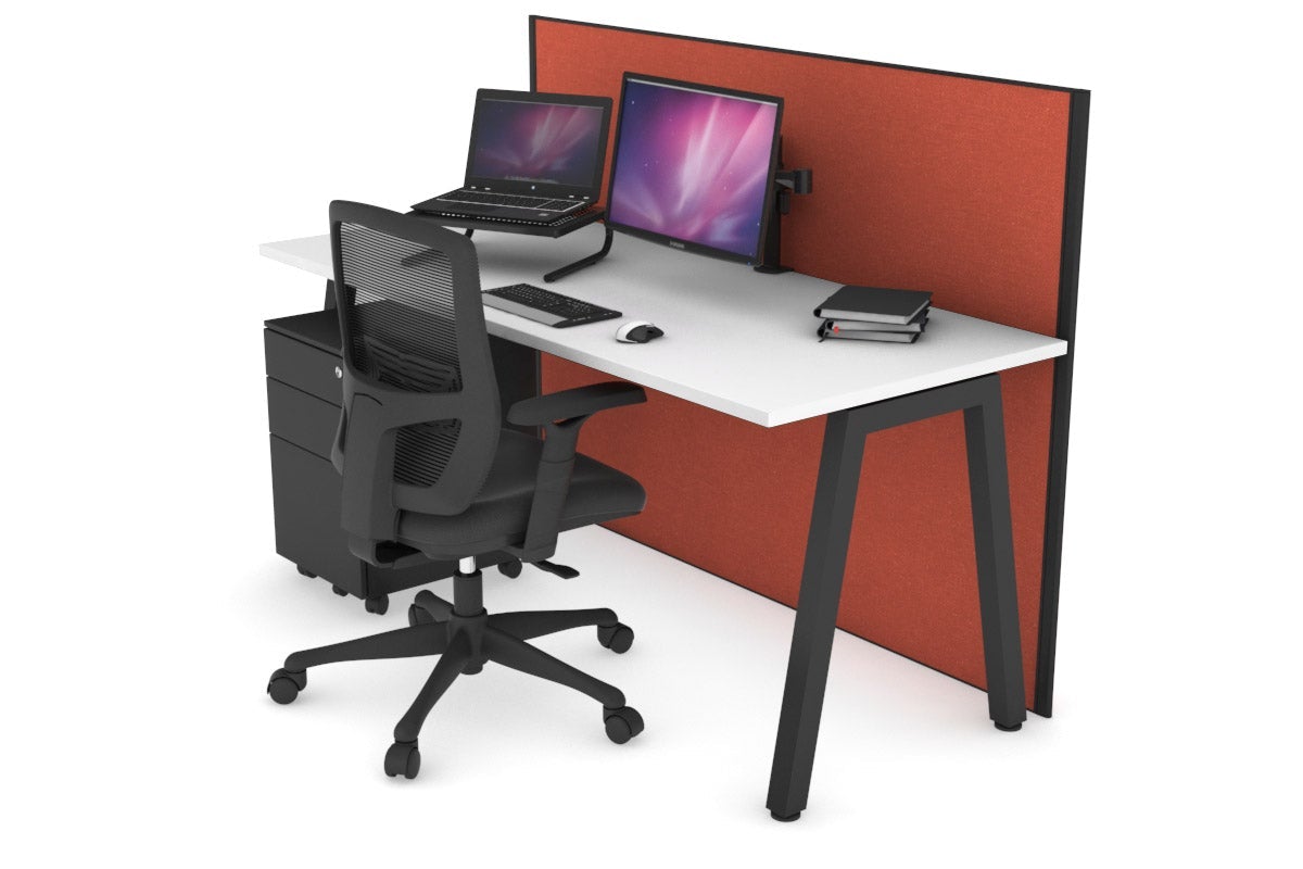 Horizon Quadro A Leg Office Desk [1200L x 700W] Jasonl black leg white orange squash (1200H x 1200W)