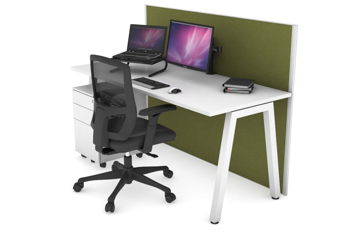 Horizon Quadro A Leg Office Desk [1200L x 700W] Jasonl white leg white green moss (1200H x 1200W)