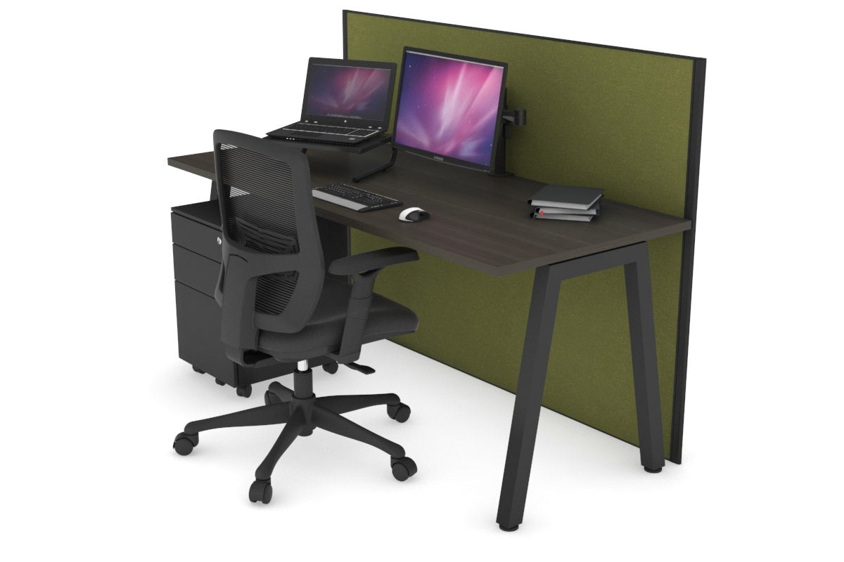 Horizon Quadro A Leg Office Desk [1200L x 700W] Jasonl black leg dark oak green moss (1200H x 1200W)