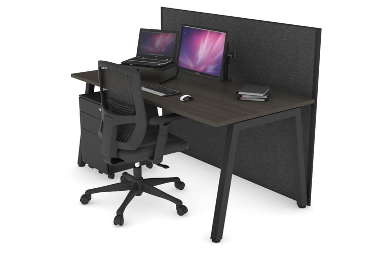 Horizon Quadro A Leg Office Desk [1200L x 800W with Cable Scallop] Jasonl black leg dark oak moody charcoal (1200H x 1200W)