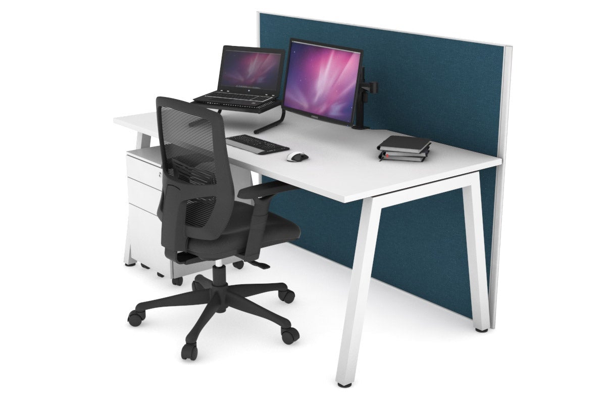 Horizon Quadro A Leg Office Desk [1600L x 800W with Cable Scallop] Jasonl white leg white deep blue (1200H x 1600W)