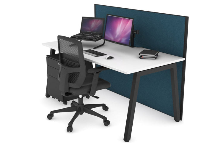 Horizon Quadro A Leg Office Desk [1800L x 800W with Cable Scallop] Jasonl black leg white deep blue (1200H x 1800W)