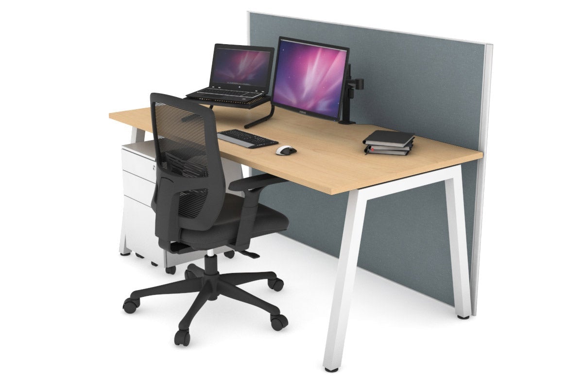 Horizon Quadro A Leg Office Desk [1800L x 800W with Cable Scallop] Jasonl white leg maple cool grey (1200H x 1800W)