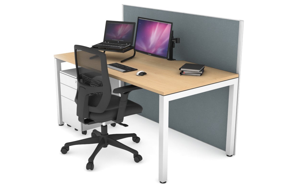 Horizon Quadro Square Leg Office Desk [1600L x 800W with Cable Scallop] Jasonl white leg maple cool grey (1200H x 1600W)
