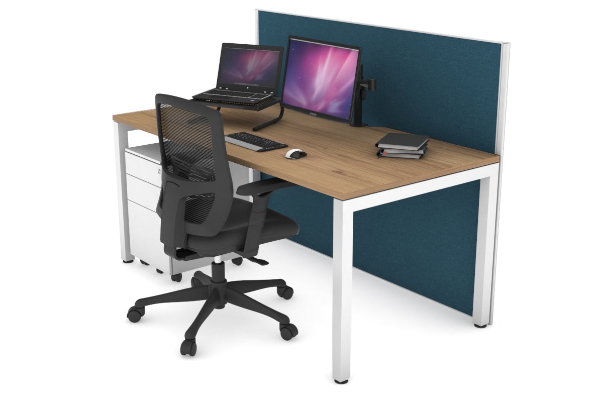 Horizon Quadro Square Leg Office Desk [1600L x 800W with Cable Scallop] Jasonl white leg salvage oak deep blue (1200H x 1600W)