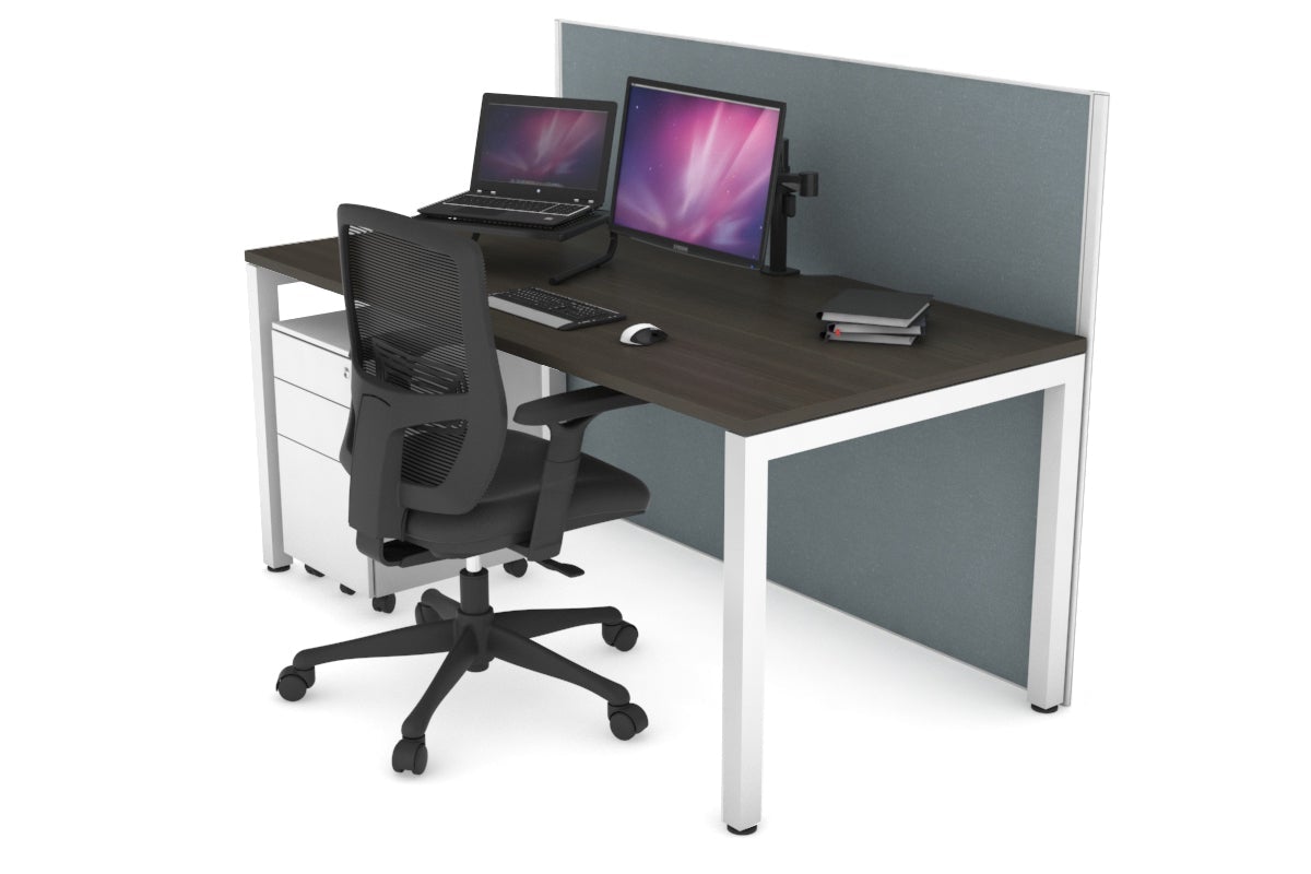 Horizon Quadro Square Leg Office Desk [1600L x 800W with Cable Scallop] Jasonl white leg dark oak cool grey (1200H x 1600W)