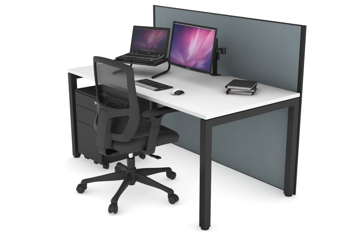 Horizon Quadro Square Leg Office Desk [1600L x 800W with Cable Scallop] Jasonl black leg white cool grey (1200H x 1600W)
