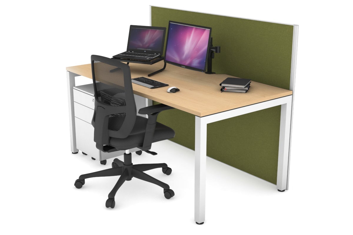 Horizon Quadro Square Leg Office Desk [1600L x 800W with Cable Scallop] Jasonl white leg maple green moss (1200H x 1600W)