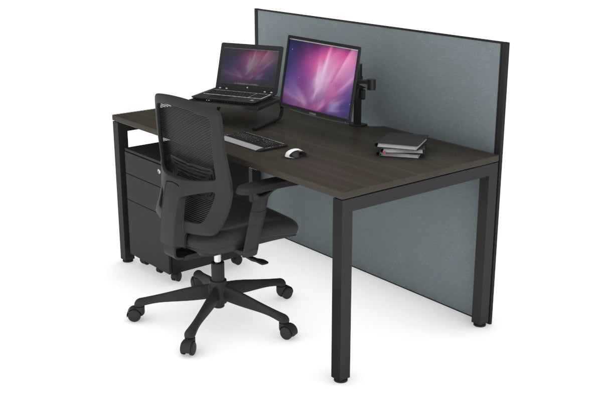 Horizon Quadro Square Leg Office Desk [1600L x 800W with Cable Scallop] Jasonl black leg dark oak cool grey (1200H x 1600W)