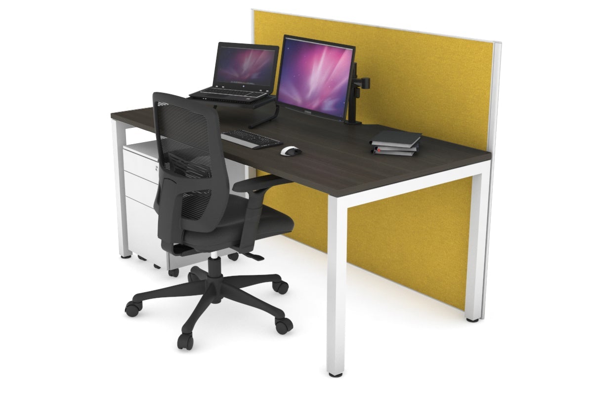 Horizon Quadro Square Leg Office Desk [1600L x 800W with Cable Scallop] Jasonl white leg dark oak mustard yellow (1200H x 1600W)