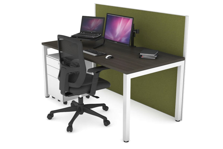 Horizon Quadro Square Leg Office Desk [1600L x 800W with Cable Scallop] Jasonl white leg dark oak green moss (1200H x 1600W)