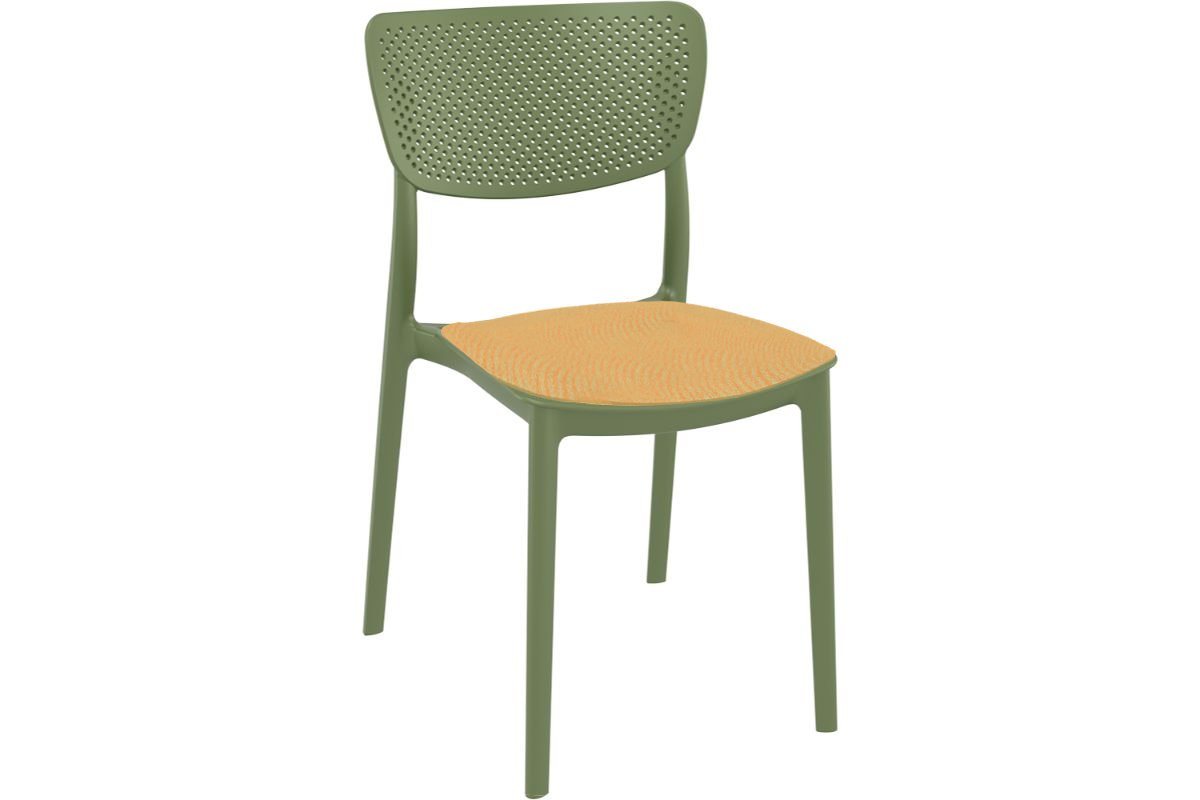 Hospitality Plus Lucy Dining Chair - Stackable Outdoor/Indoor Chair-olive green orange cushion