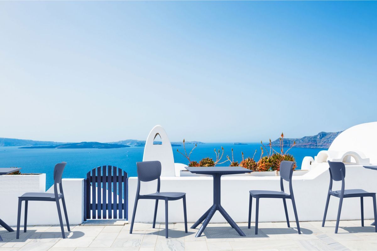 Hospitality Plus Lucy Dining Chair - Stackable Outdoor/Indoor Chair-olive green orange cushion