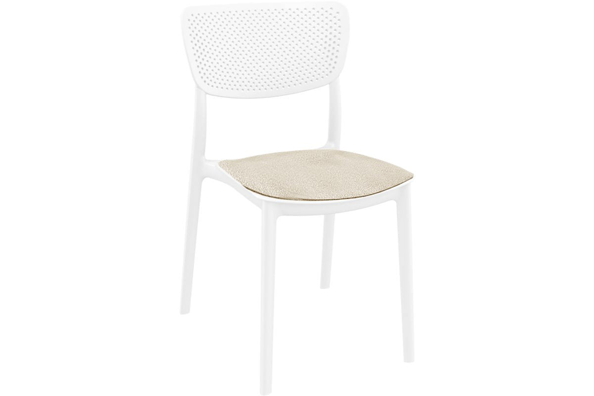 Hospitality Plus Lucy Dining Chair - Stackable Outdoor/Indoor Chair-white taupe cushion