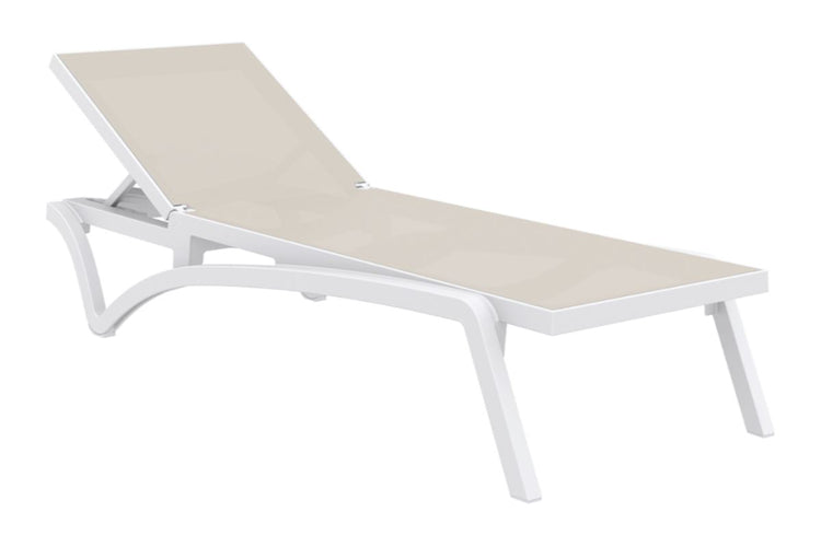 Hospitality Plus Pacific Sun Lounger - Injection moulded, UV-stabilised Hospitality Plus white with taupe frame