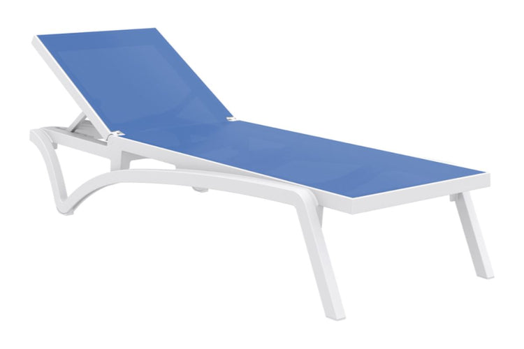Hospitality Plus Pacific Sun Lounger - Injection moulded, UV-stabilised Hospitality Plus white with blue frame