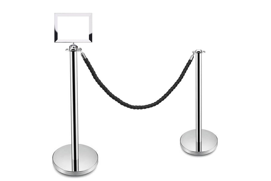 Environmental image of JasonL A4 Sign Frame Compatible with JasonL Rope Bollard - Silver