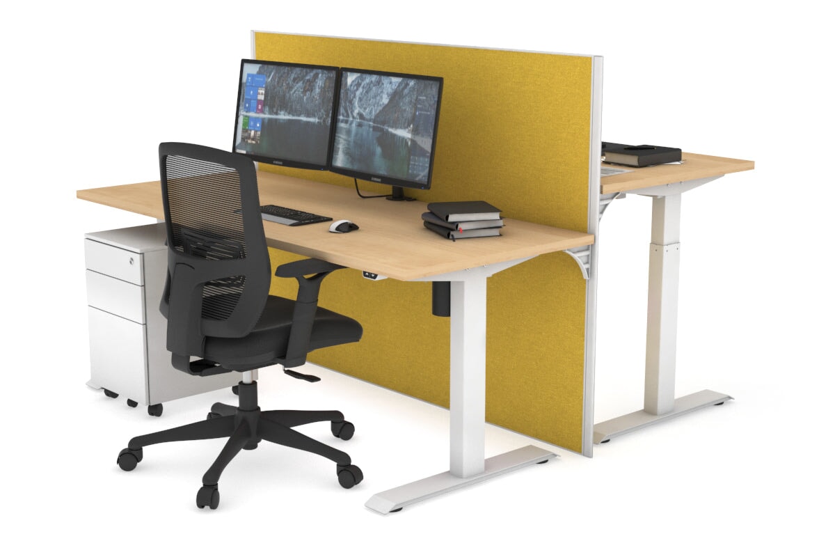 Just Right Height Adjustable 2 Person Bench Workstation [1200L x 700W] Jasonl white leg maple mustard yellow (1200H x 1200W)