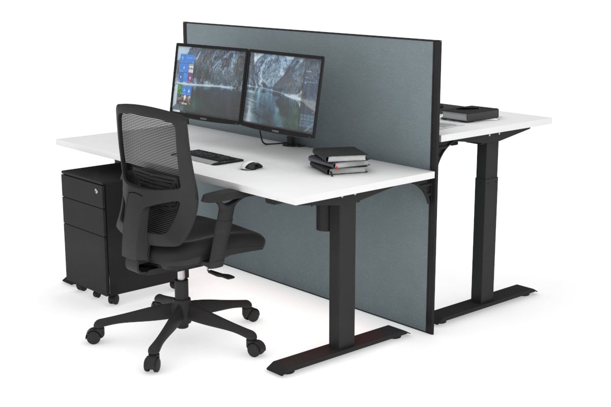 Just Right Height Adjustable 2 Person Bench Workstation [1200L x 700W] Jasonl black leg white cool grey (1200H x 1200W)