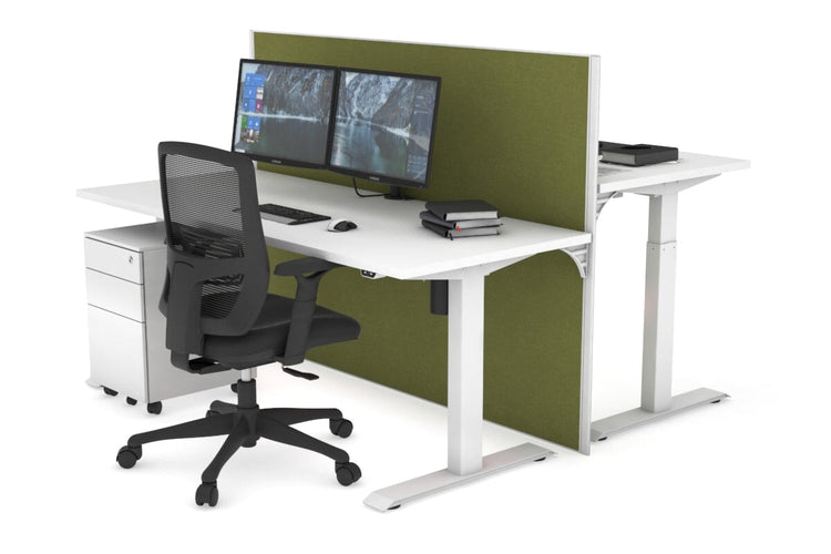 Just Right Height Adjustable 2 Person Bench Workstation [1200L x 700W] Jasonl white leg white green moss (1200H x 1200W)