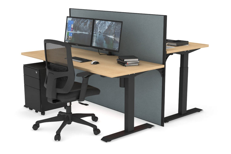 Just Right Height Adjustable 2 Person Bench Workstation [1200L x 700W] Jasonl black leg maple cool grey (1200H x 1200W)
