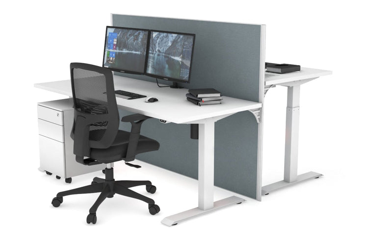 Just Right Height Adjustable 2 Person Bench Workstation [1200L x 700W] Jasonl white leg white cool grey (1200H x 1200W)