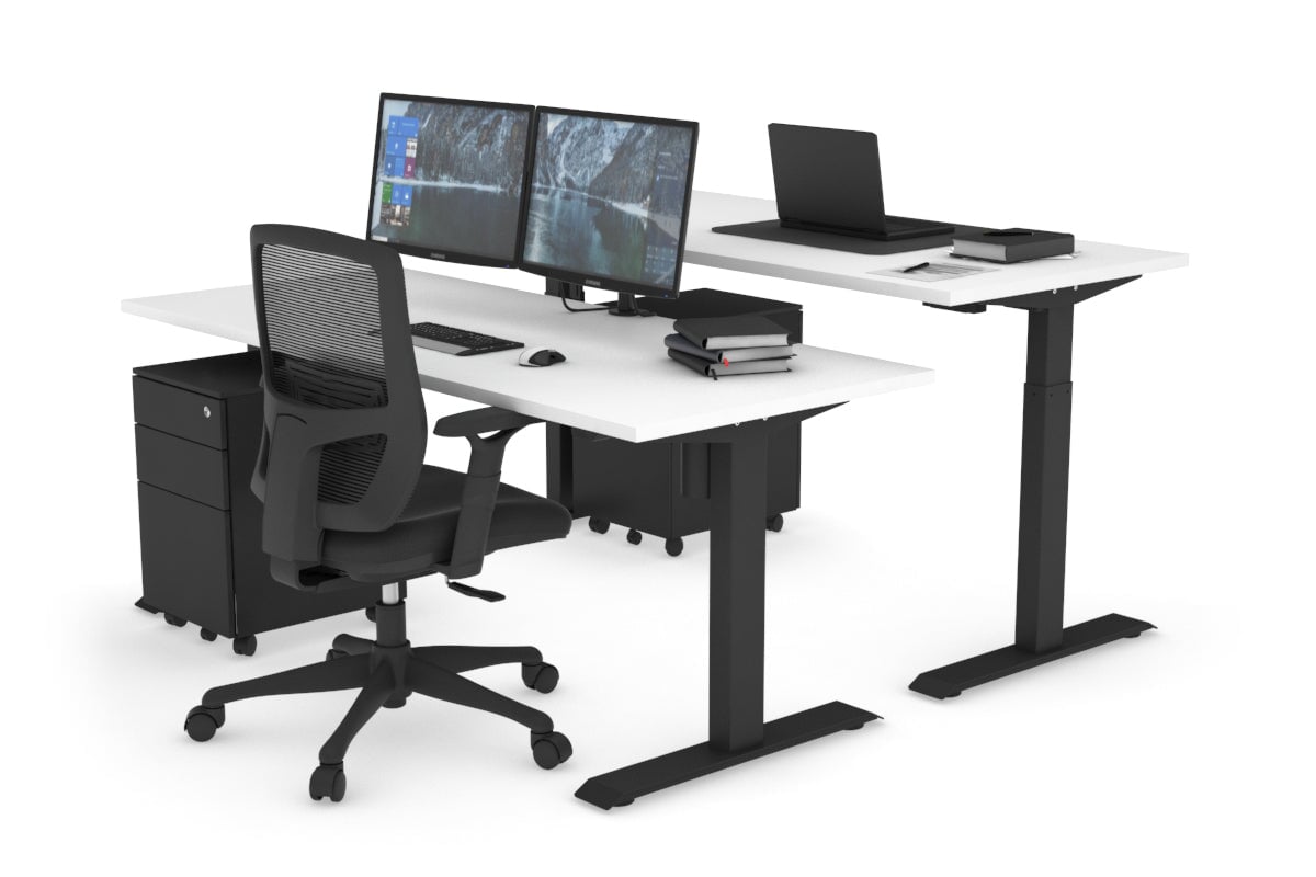 Just Right Height Adjustable 2 Person Bench Workstation [1200L x 700W] Jasonl black leg white none