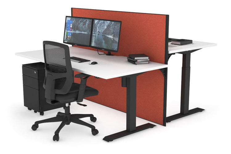 Just Right Height Adjustable 2 Person Bench Workstation [1200L x 800W with Cable Scallop] Jasonl black leg white orange squash (1200H x 1200W)