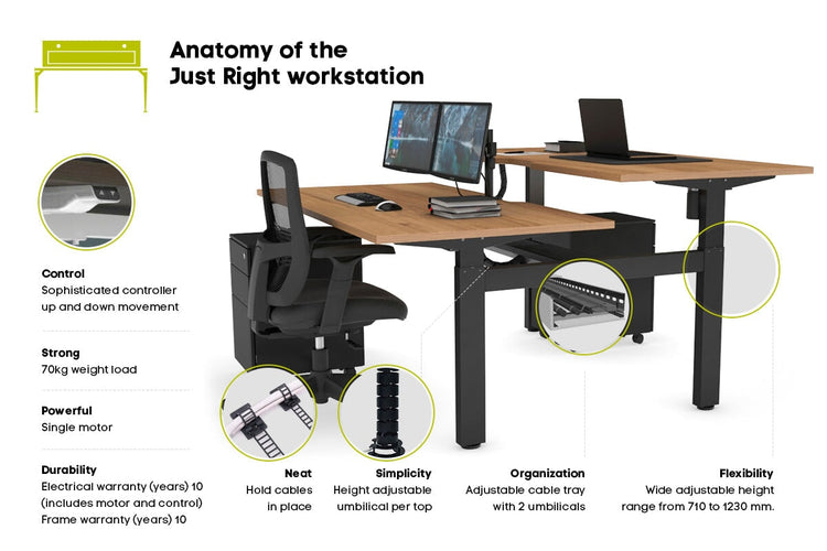 Just Right Height Adjustable 2 Person Bench Workstation [1200L x 800W with Cable Scallop] Jasonl 